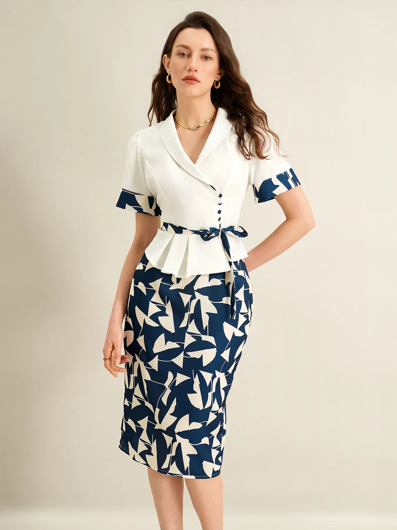 Abstract Print Professional Midi Skirt Set