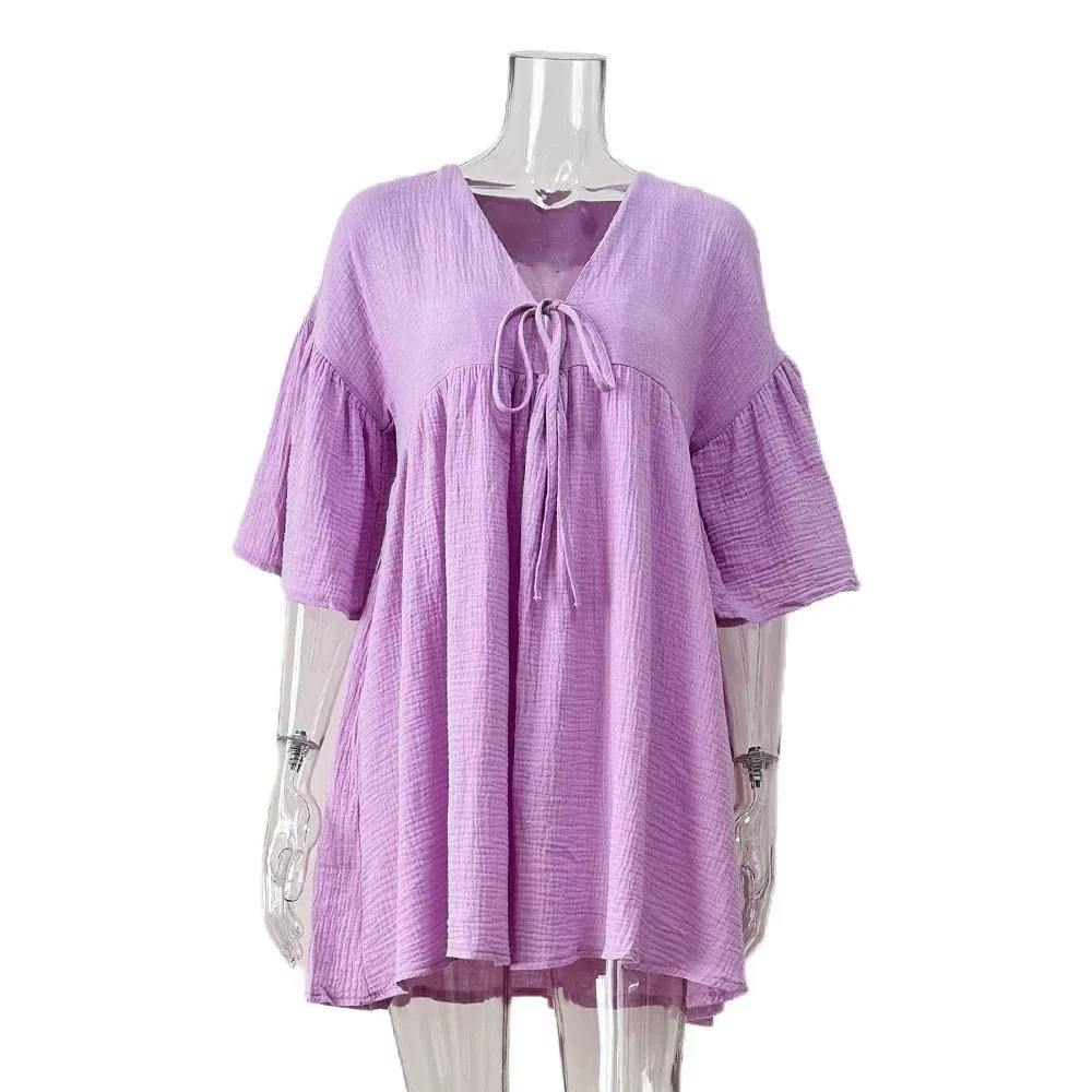 Cotton 3/4 Sleeve Sleep Loungewear Dress