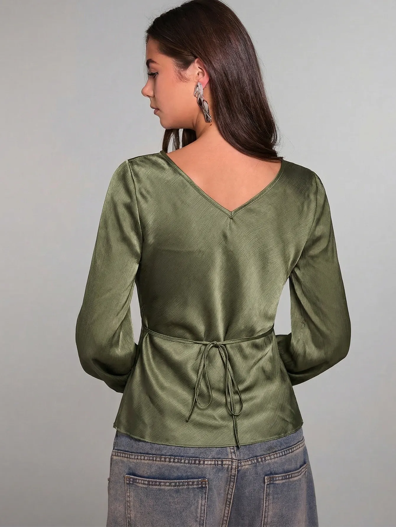 Solid V-Neck Slim Fit Blouse