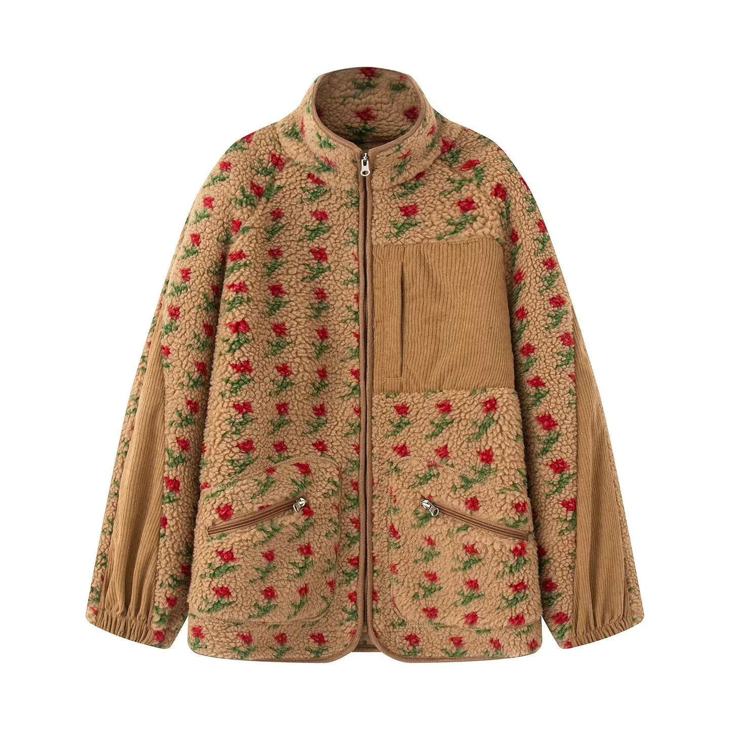 Printed Fleece Jacket with Pockets