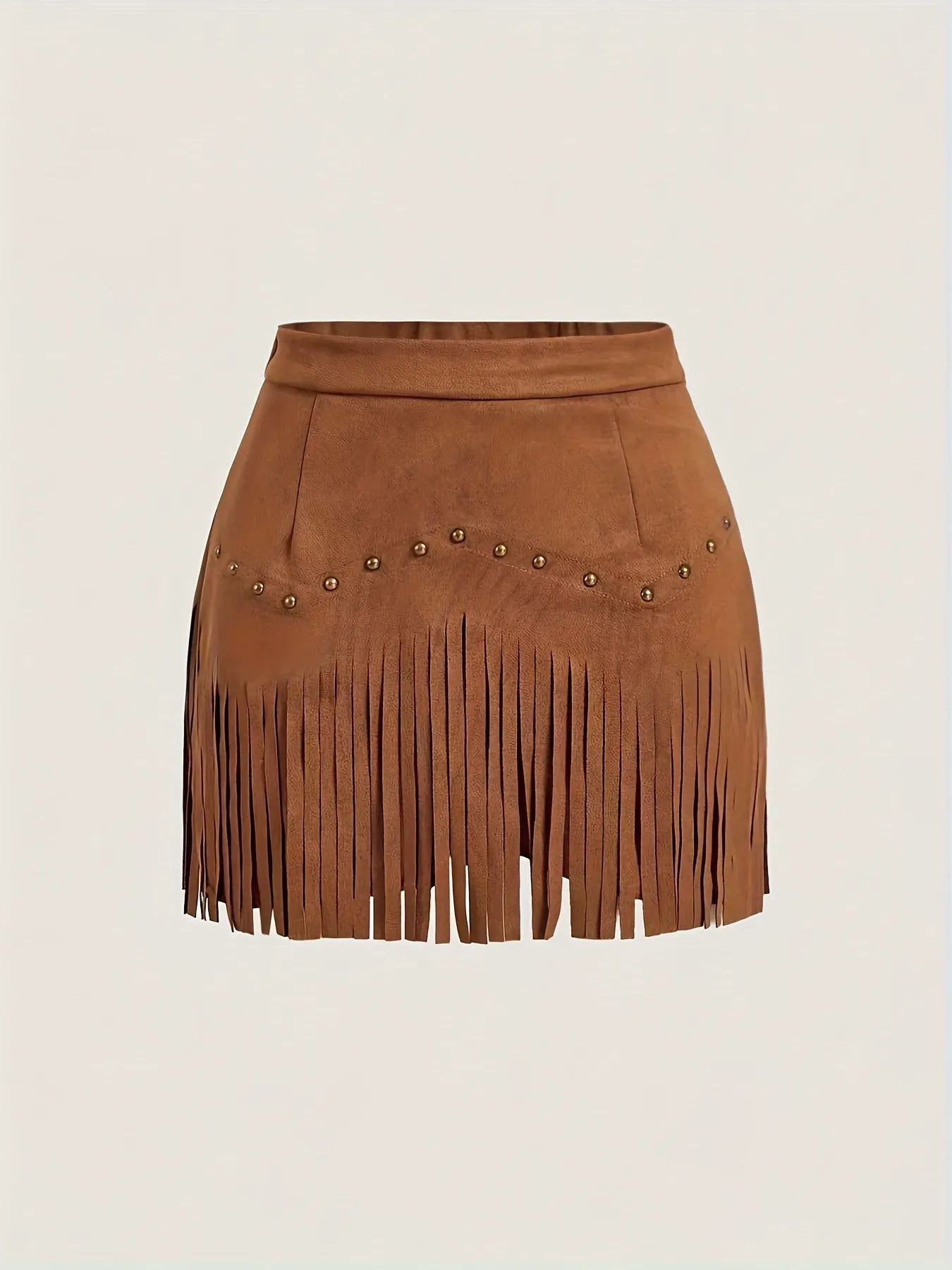 Retro Rivet Tassel Faux Suede A-Line Skirt