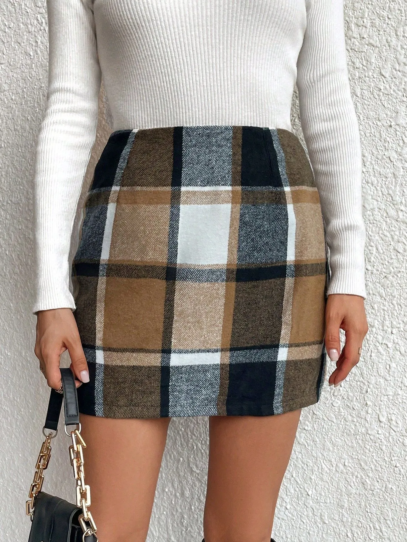 High Waist Plaid Bodycon Pencil Skirt