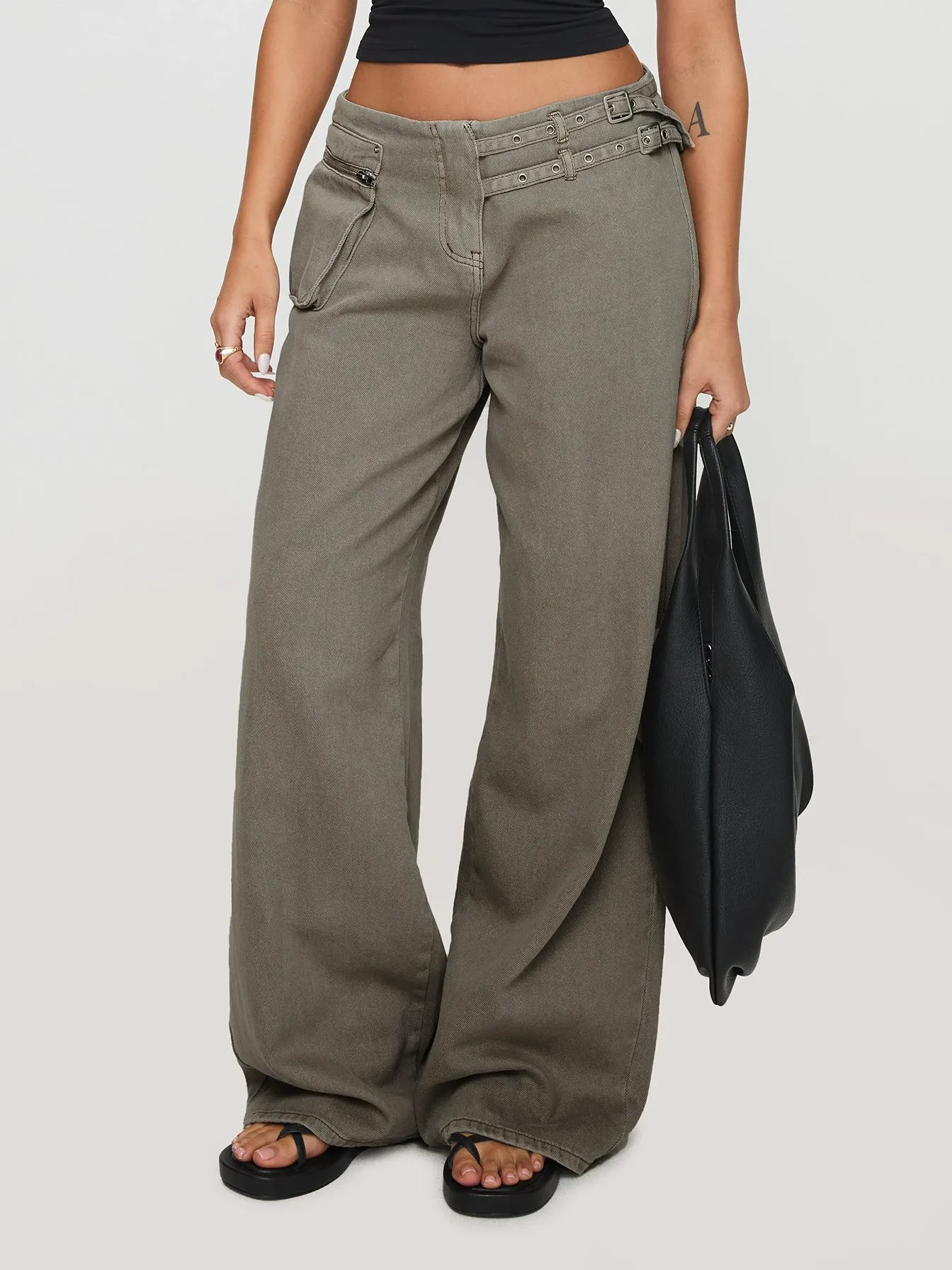Streetwear Loose Fit Pants with Buckle Waist and Side Pockets