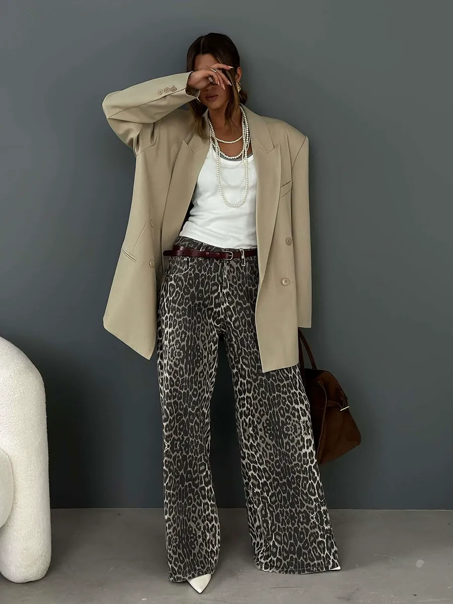 Y2K Leopard Print Flowy Wide Leg Pants