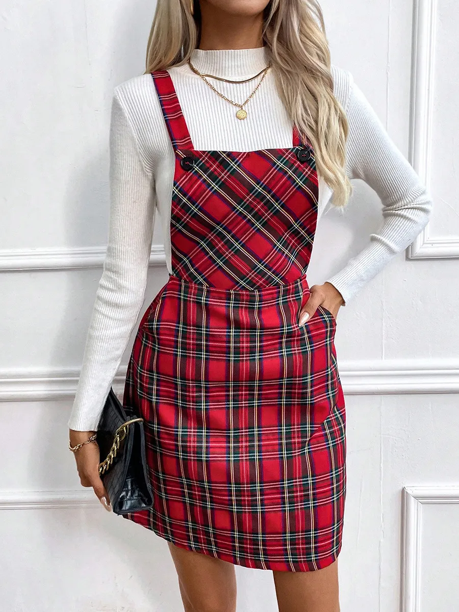 Plaid Pinafore Midi Dress