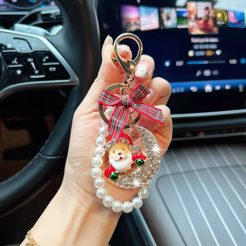 Santa Moon Rhinestone Beaded Keychain & Bag Charm