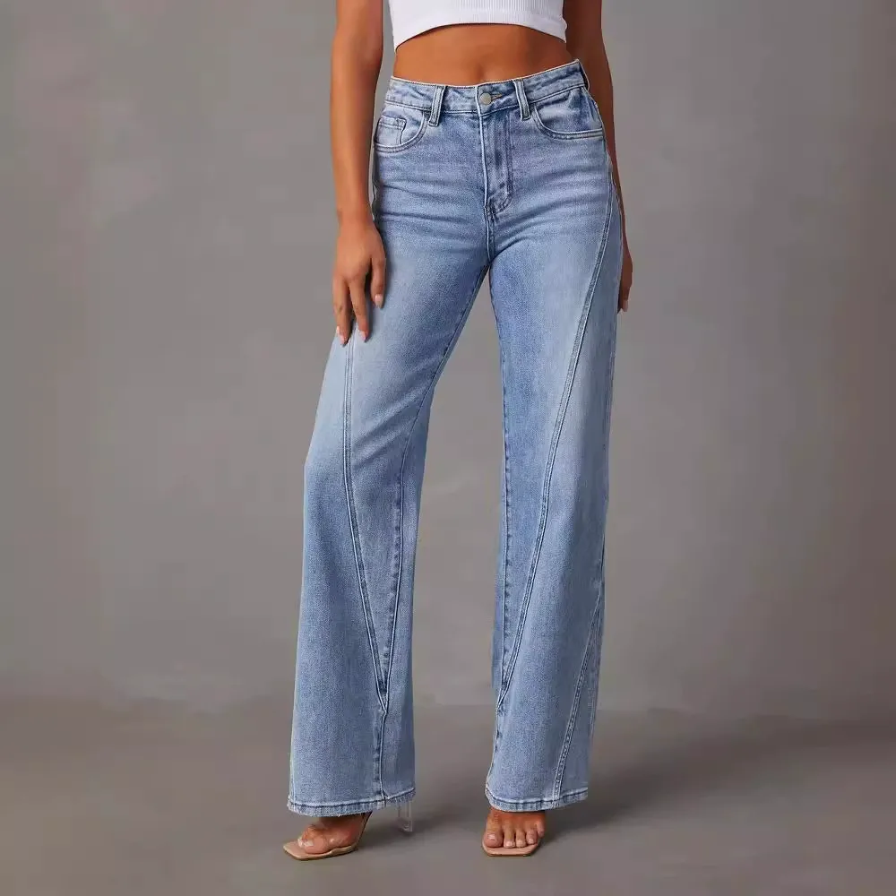 Loose Fit Patchwork Wide Leg Jeans