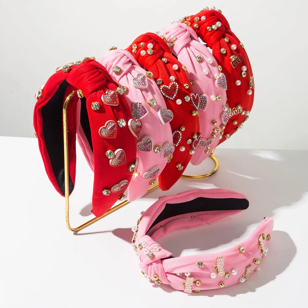 Resin Wide Knotted Headband with Rhinestone Heart Letters