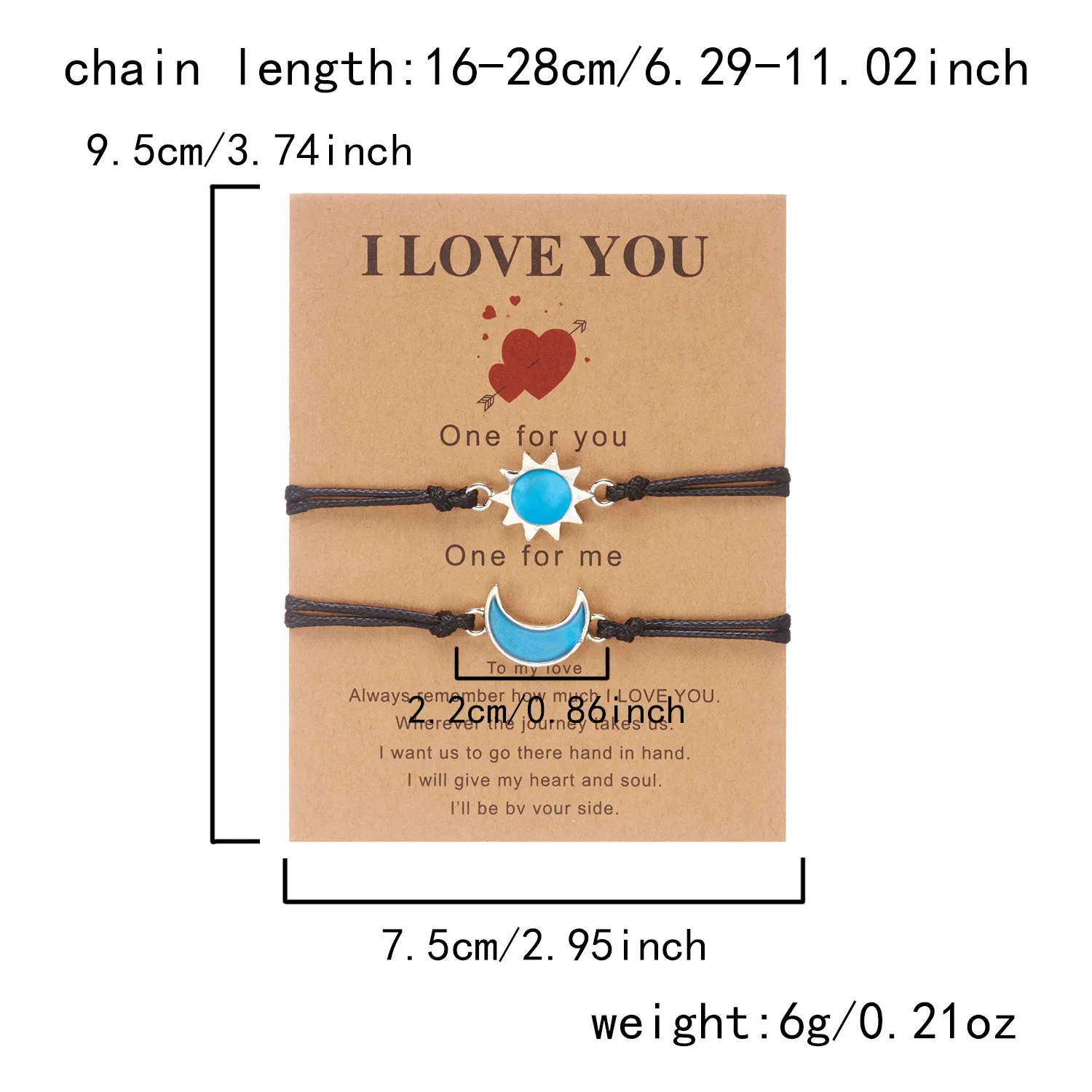 Glow in the Dark Sun & Moon Handmade Braided Couple Bracelets