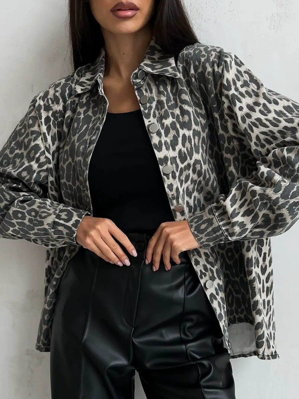 Retro Leopard Print Denim Jacket