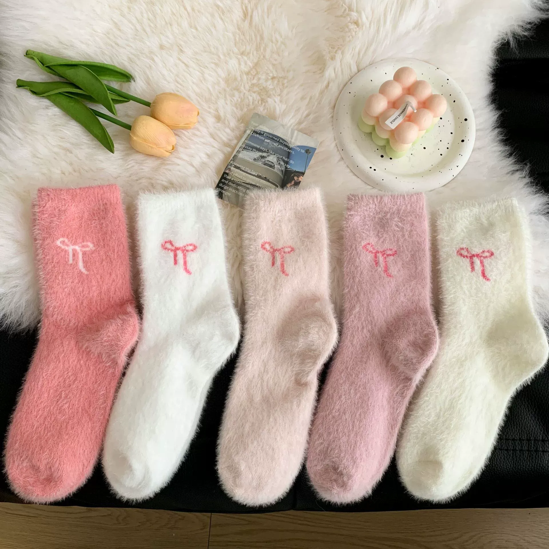 Mink Fleece Bow Sleep Socks