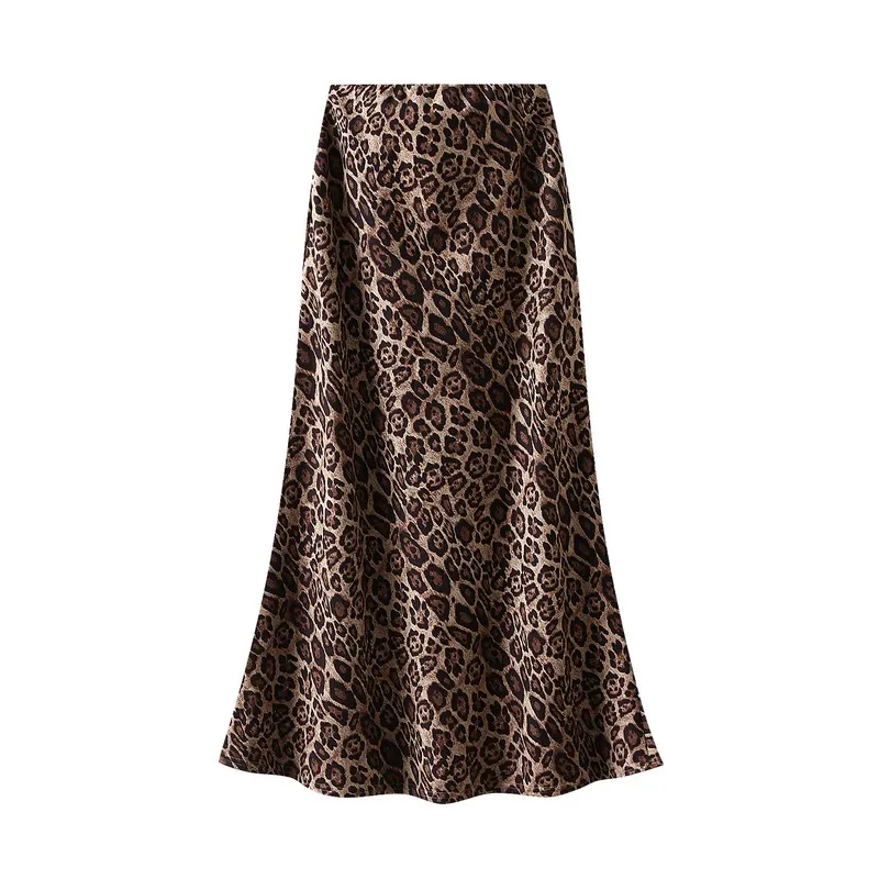 Leopard Print High Waist Midi Skirt