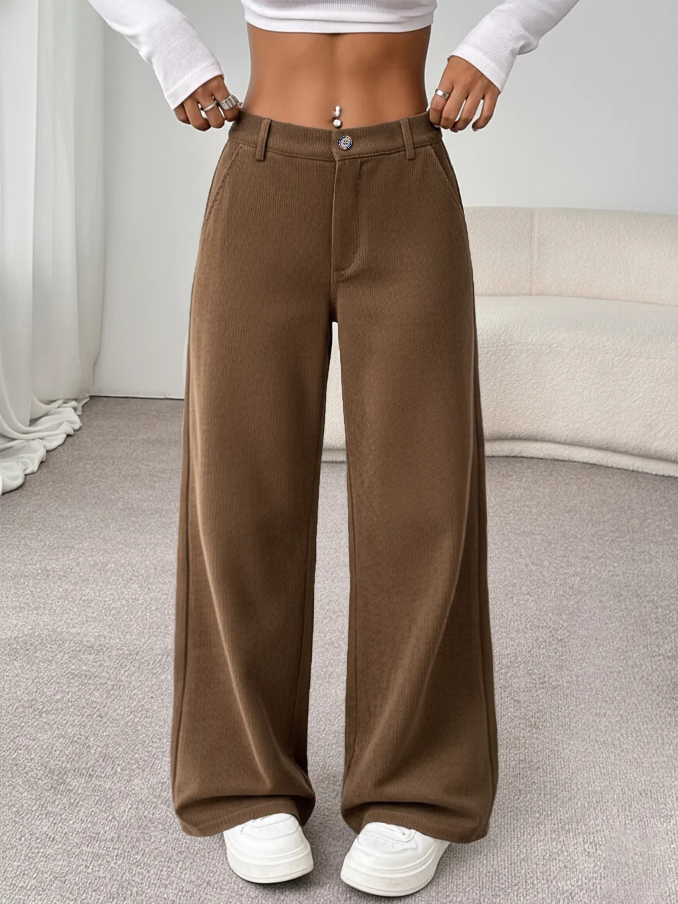 Classic Brown Corduroy Wide Leg Pants