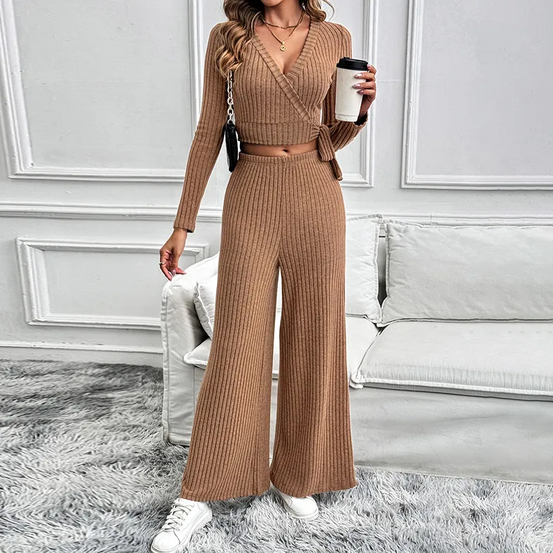 Fashion Solid Textured Long Sleeve Two-Piece Set