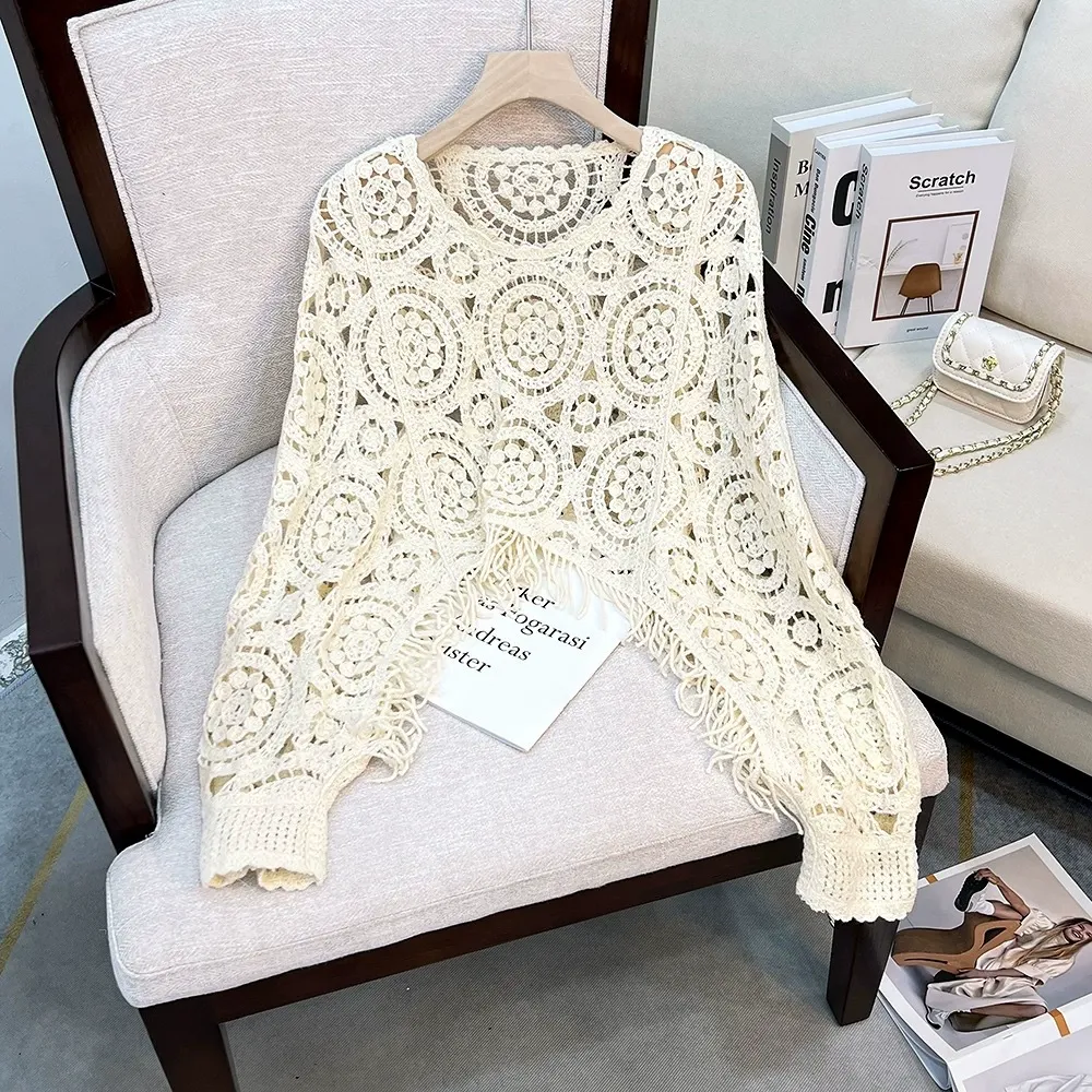 Crochet Batwing Sleeve Knit Top