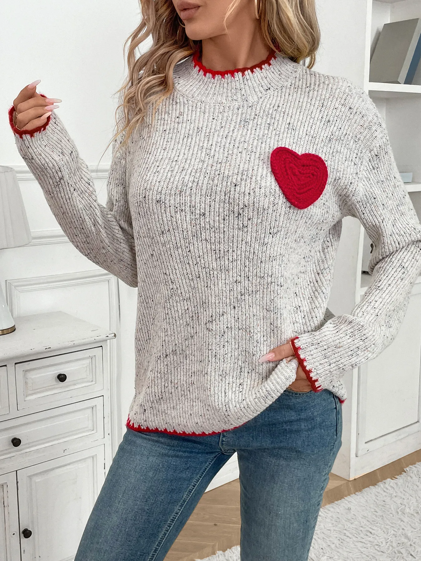 Valentine Sweet Heart Mock Neck Sweater