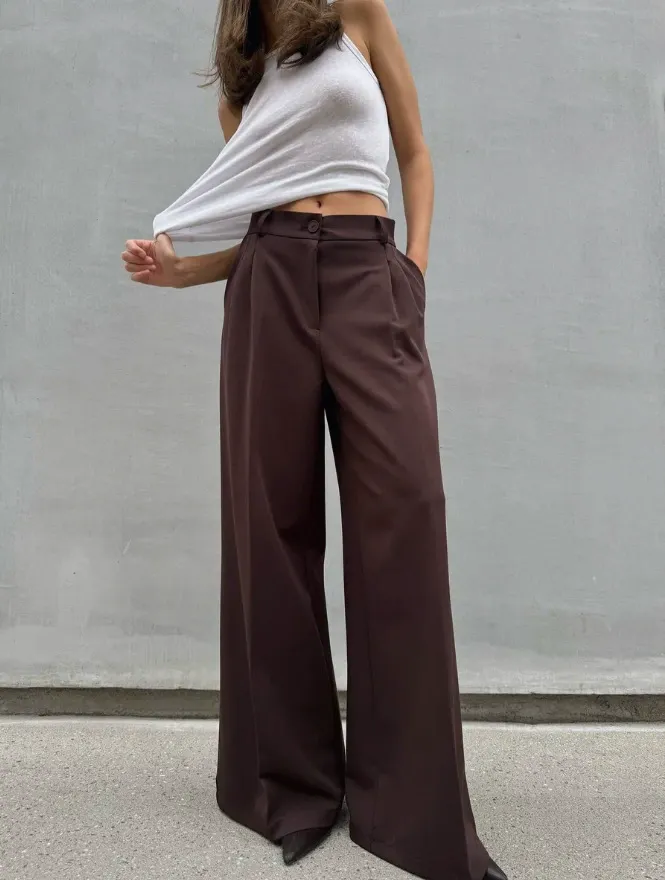 Vintage High Waisted Wide Leg Tailored Trousers