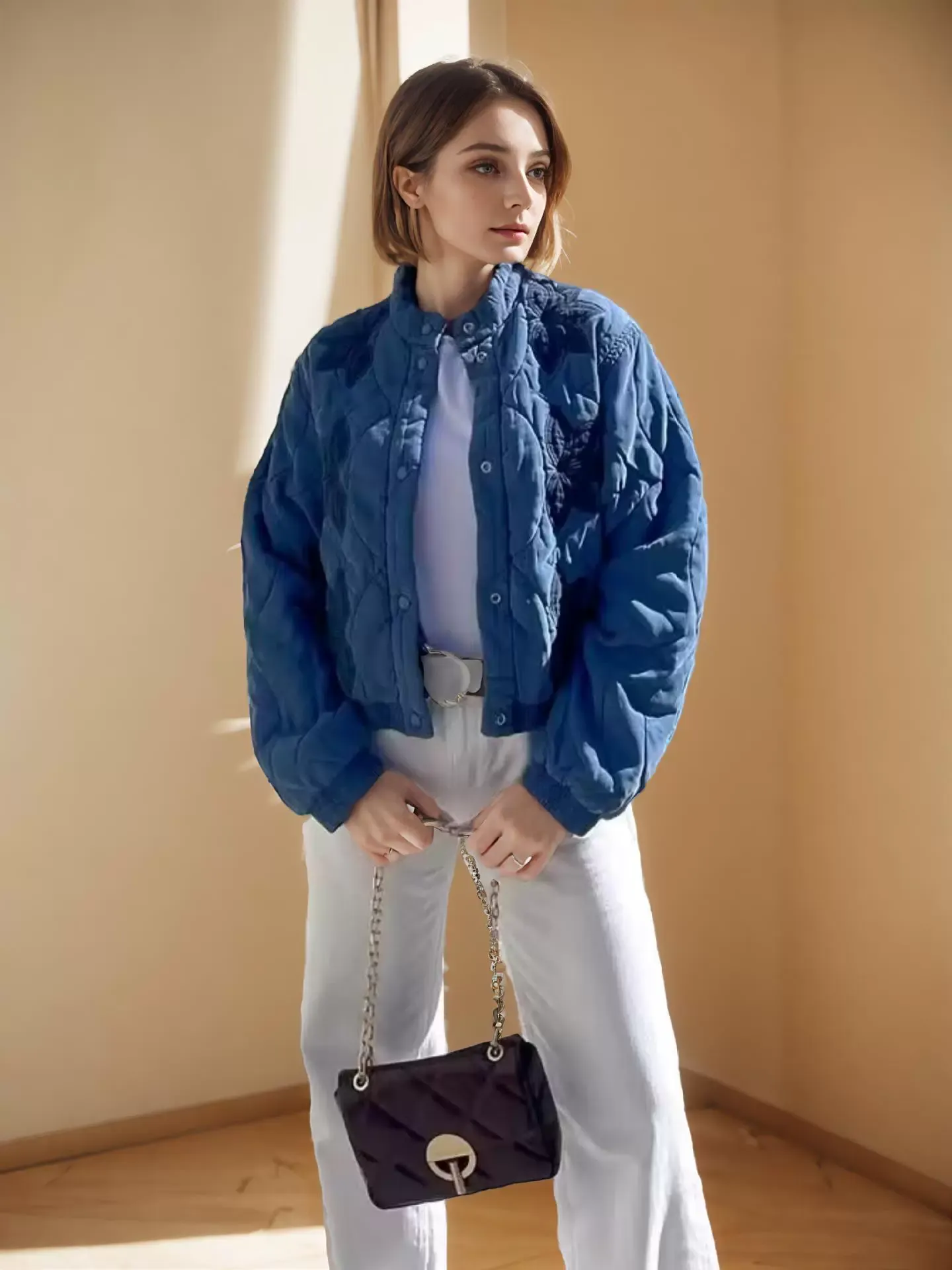 Embroidered Stand Collar Padded Jacket