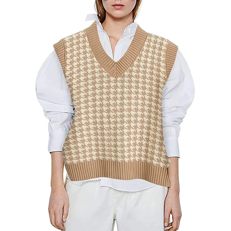 Houndstooth Knit Vest Sweater