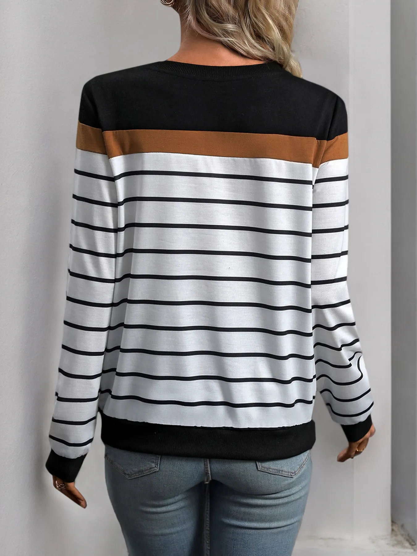 Casual Striped Long Sleeve Crew Neck Sweatshirt