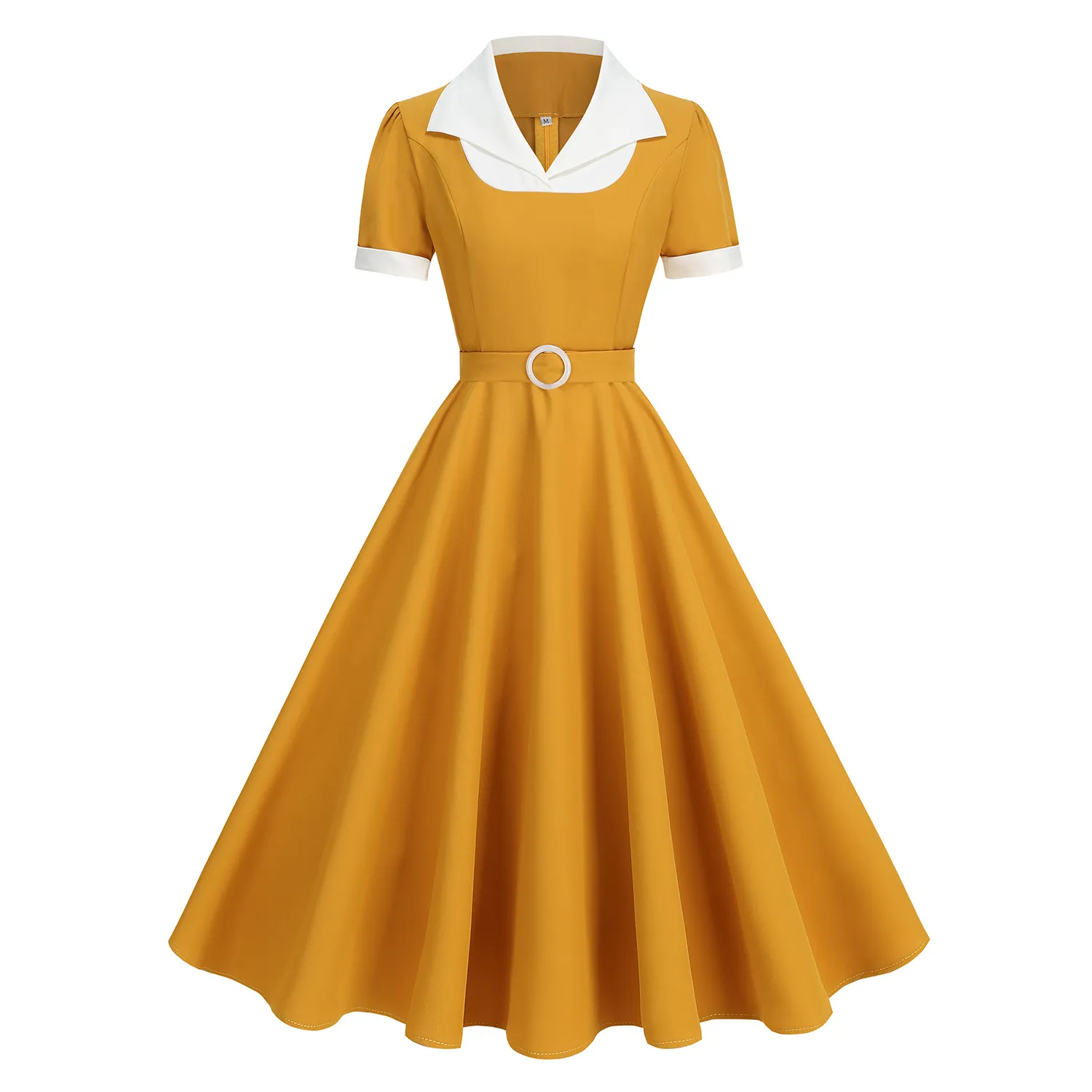 Vintage 50s Style Contrast Lapel Swing Dress