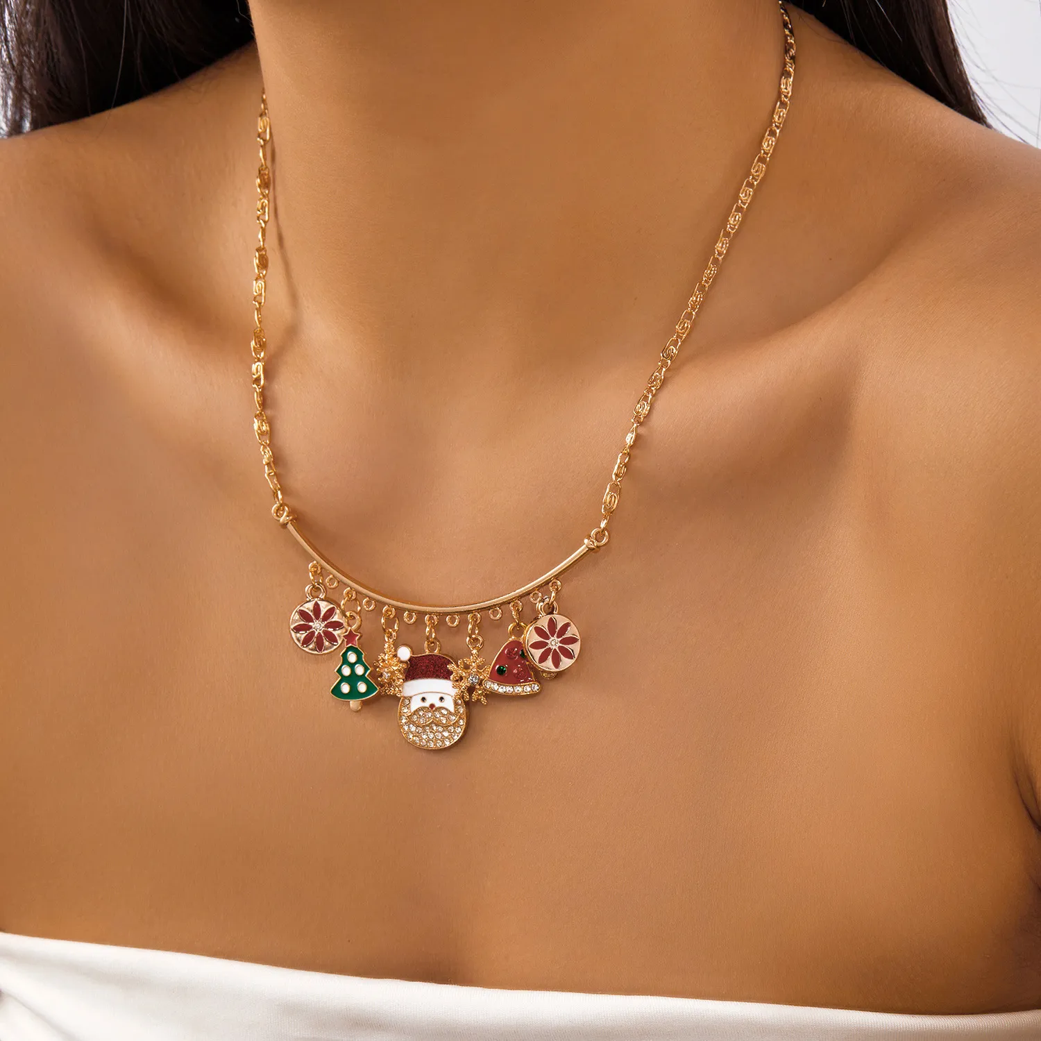 Christmas Crystal Charm Necklace - Santa, Tree, Snowflake