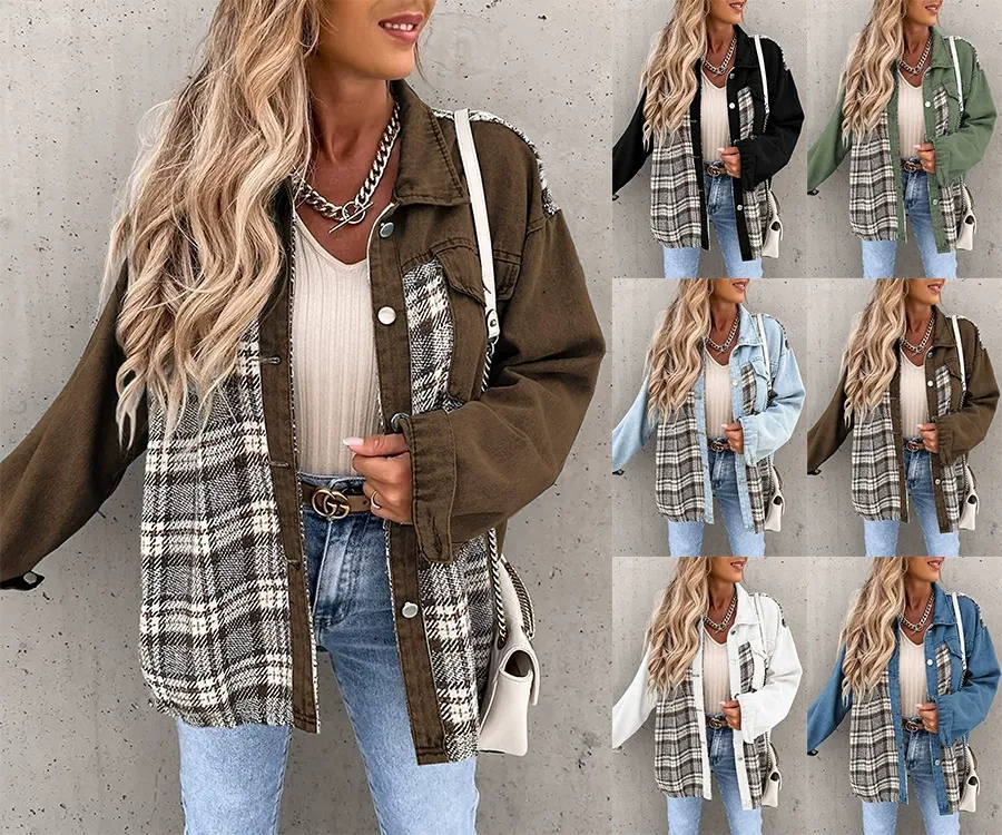 Plaid Denim Button-Down Shirt Jacket