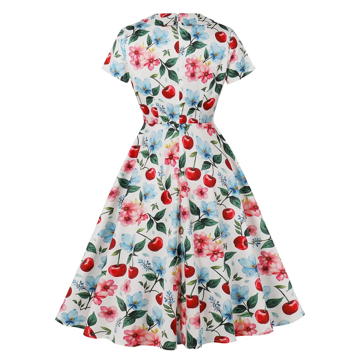 Retro Cherry Print Polo A-line Dress
