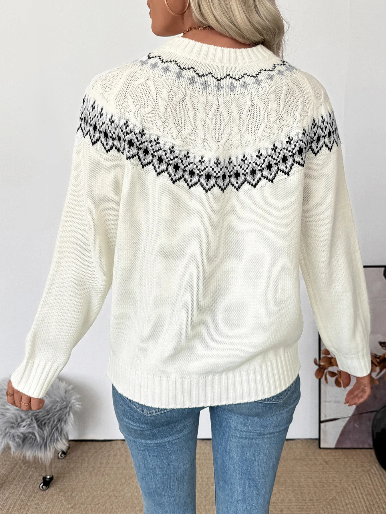 Loose Fit Fair Isle Crewneck Sweater