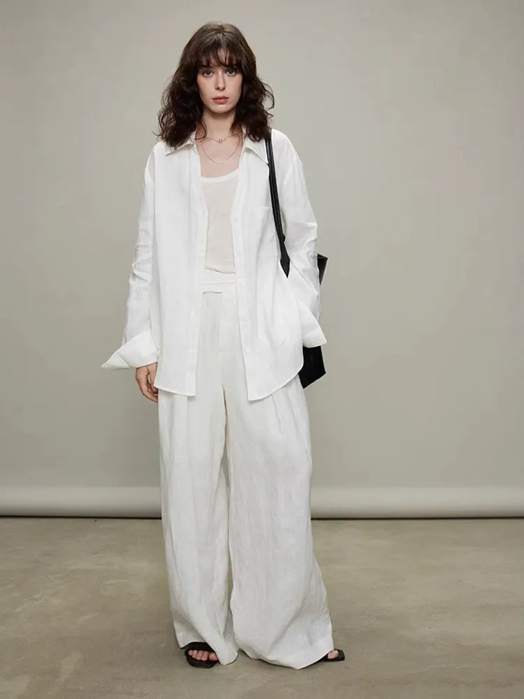 White 100% Linen Old Money Two-Piece Set