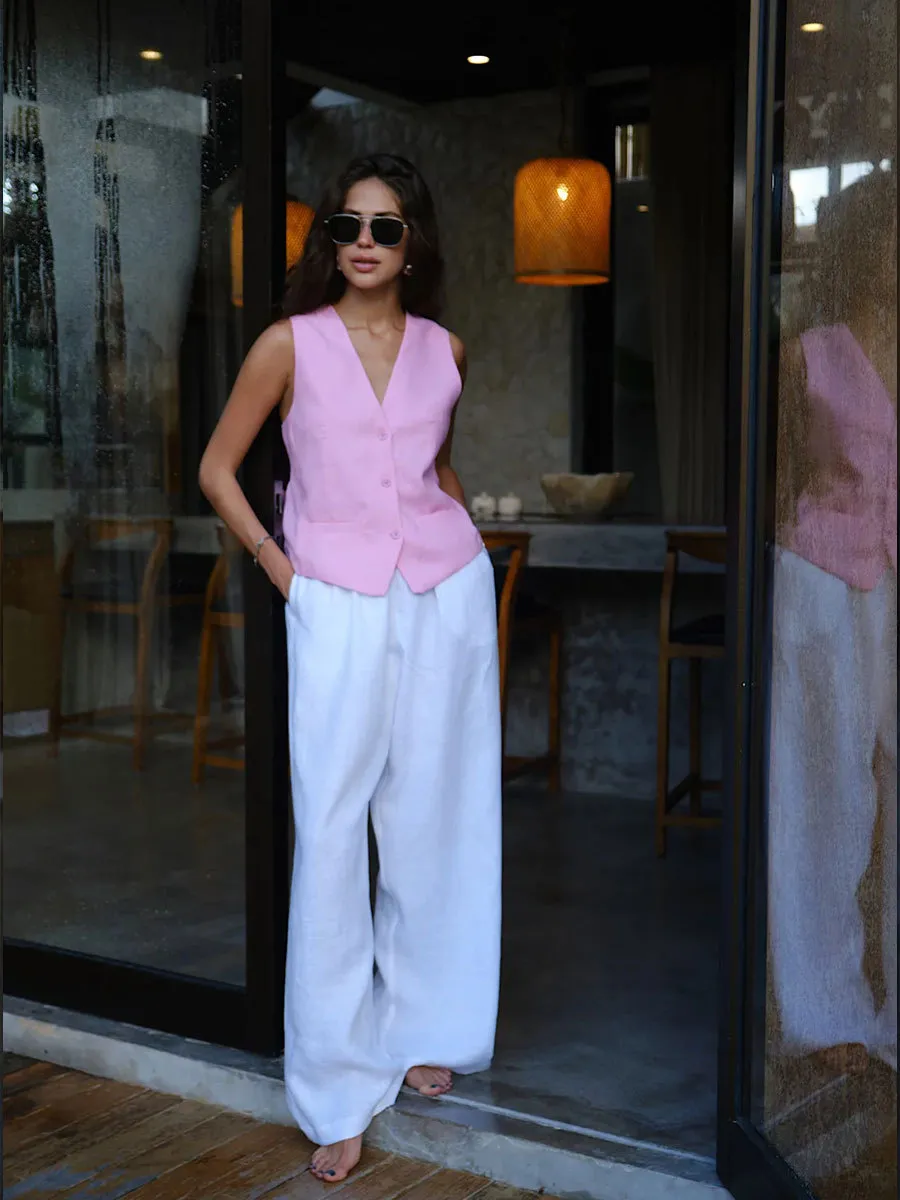 Floor-Length Cotton Linen Straight Leg Pants