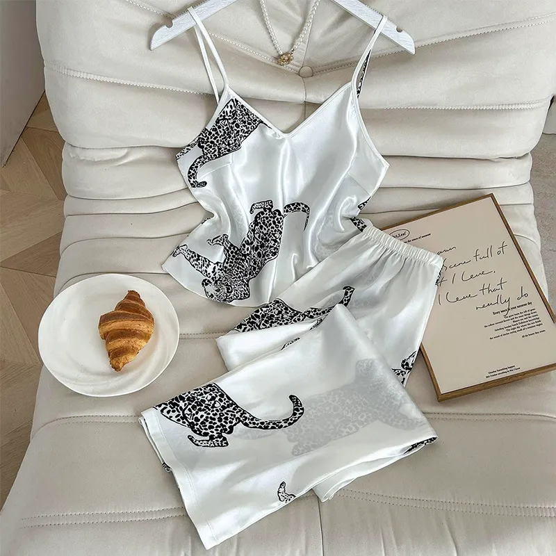 Satin Leopard Print Cami Pajama Set