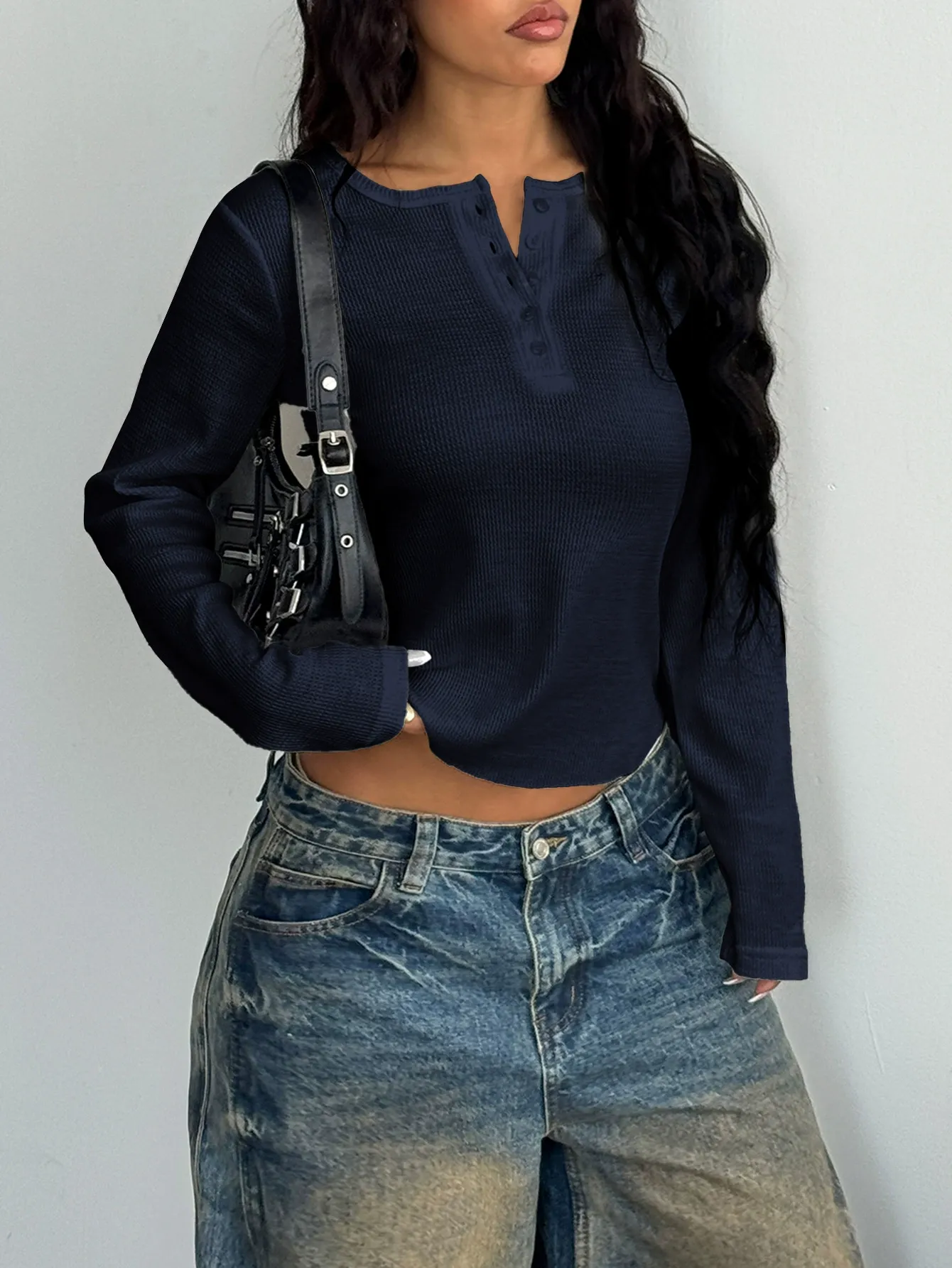 Y2K Button-Front Long Sleeve Top