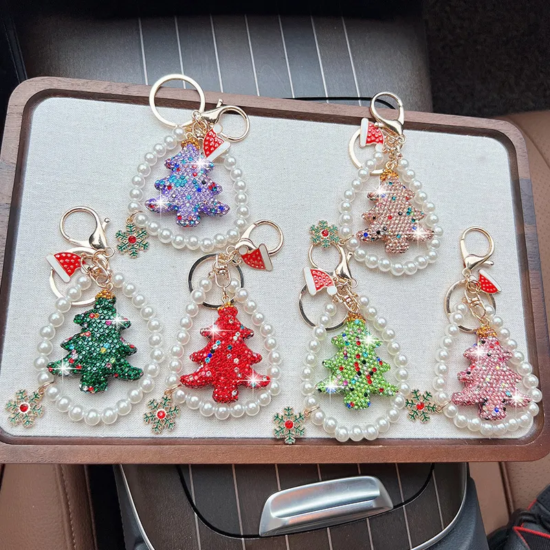 Sparkling Christmas Rhinestone & Pearl Keychain Bag Charm