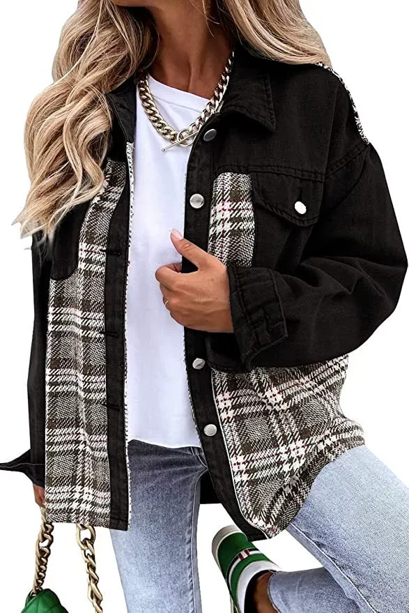 Plaid Denim Button-Down Shirt Jacket
