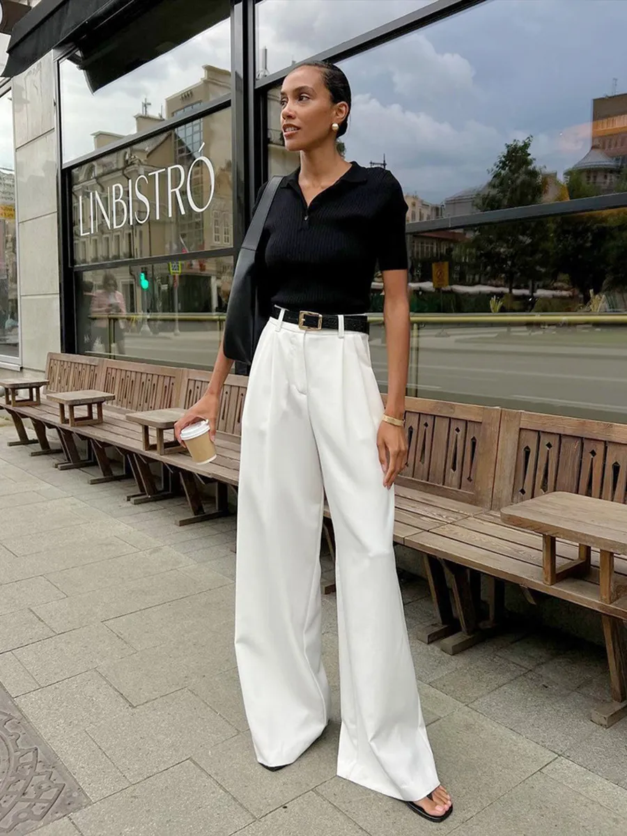 White High-Waist Wide-Leg Versatile Pants