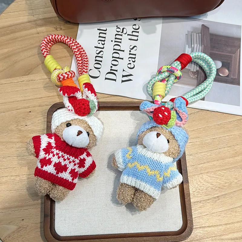 Cute Plush Bear Keychain with Strawberry Headband