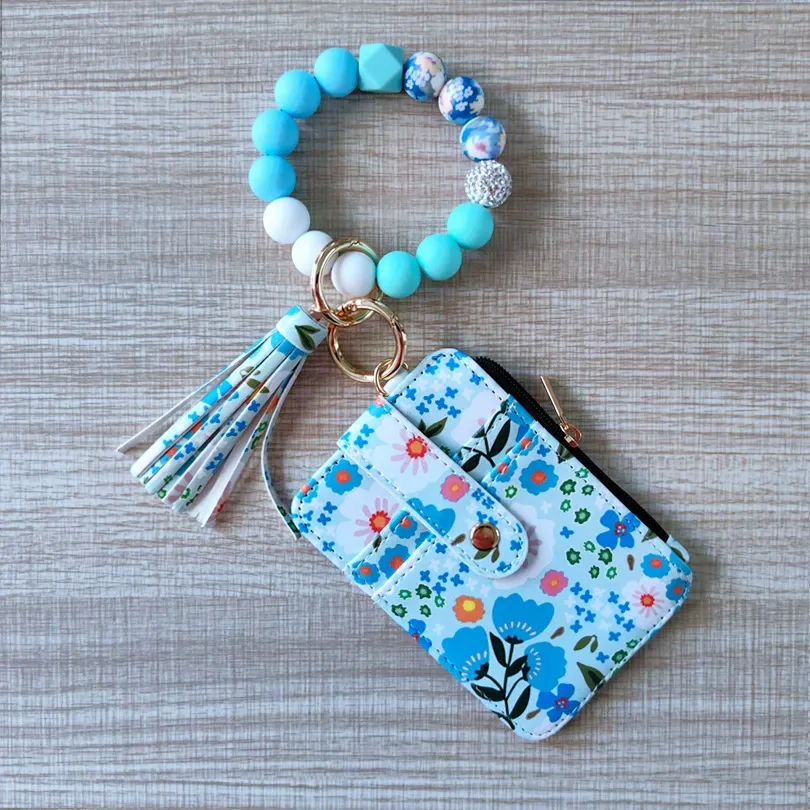 Silicone Bead Wristlet Keychain Card Wallet