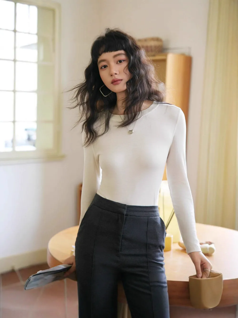 Soft Tencel Wool Long Sleeve Layering Top