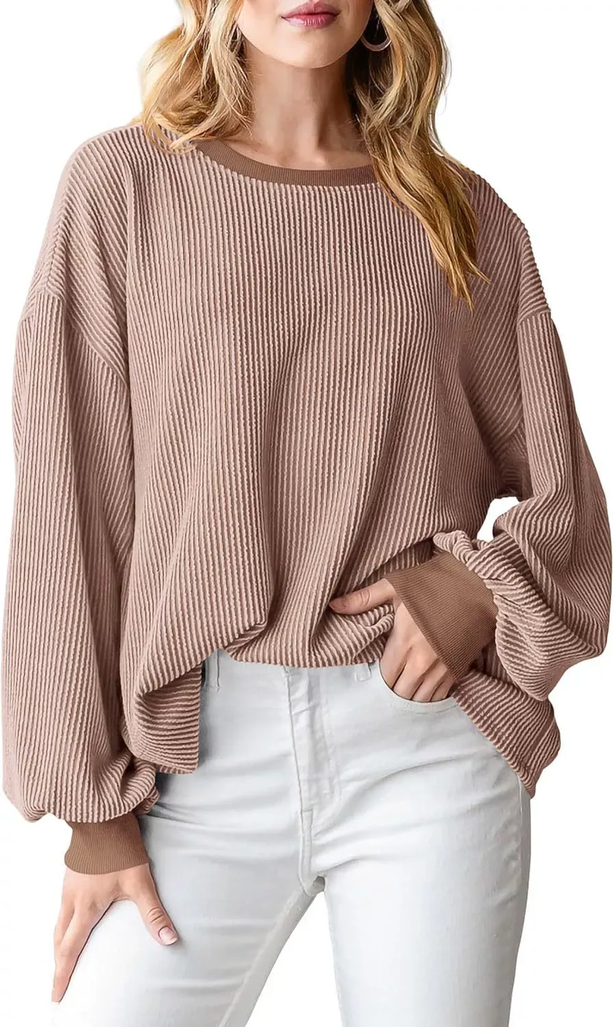 Relaxed Fit Ribbed Long Sleeve Top