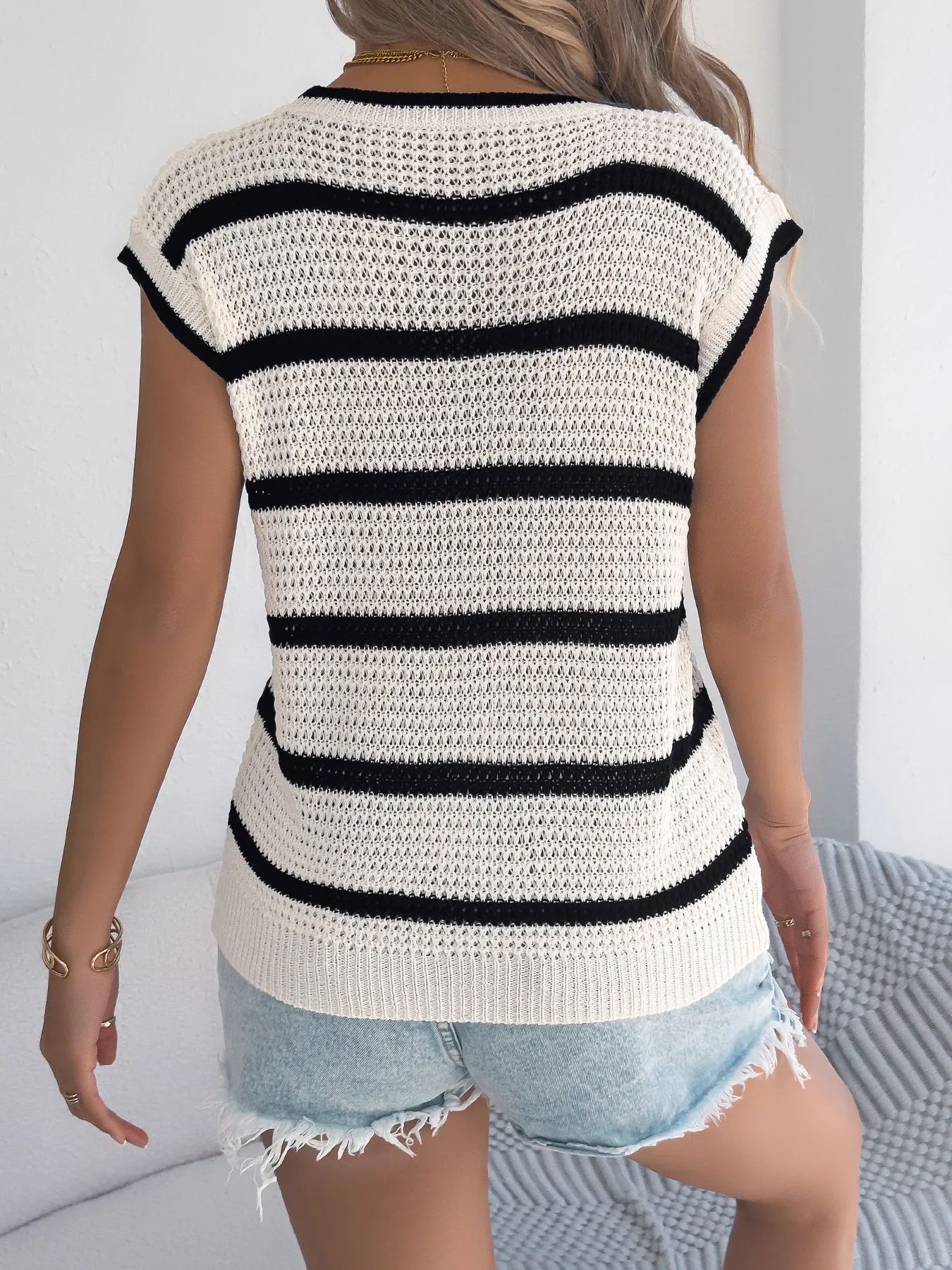 Color Block Striped Casual Loose Knit Top