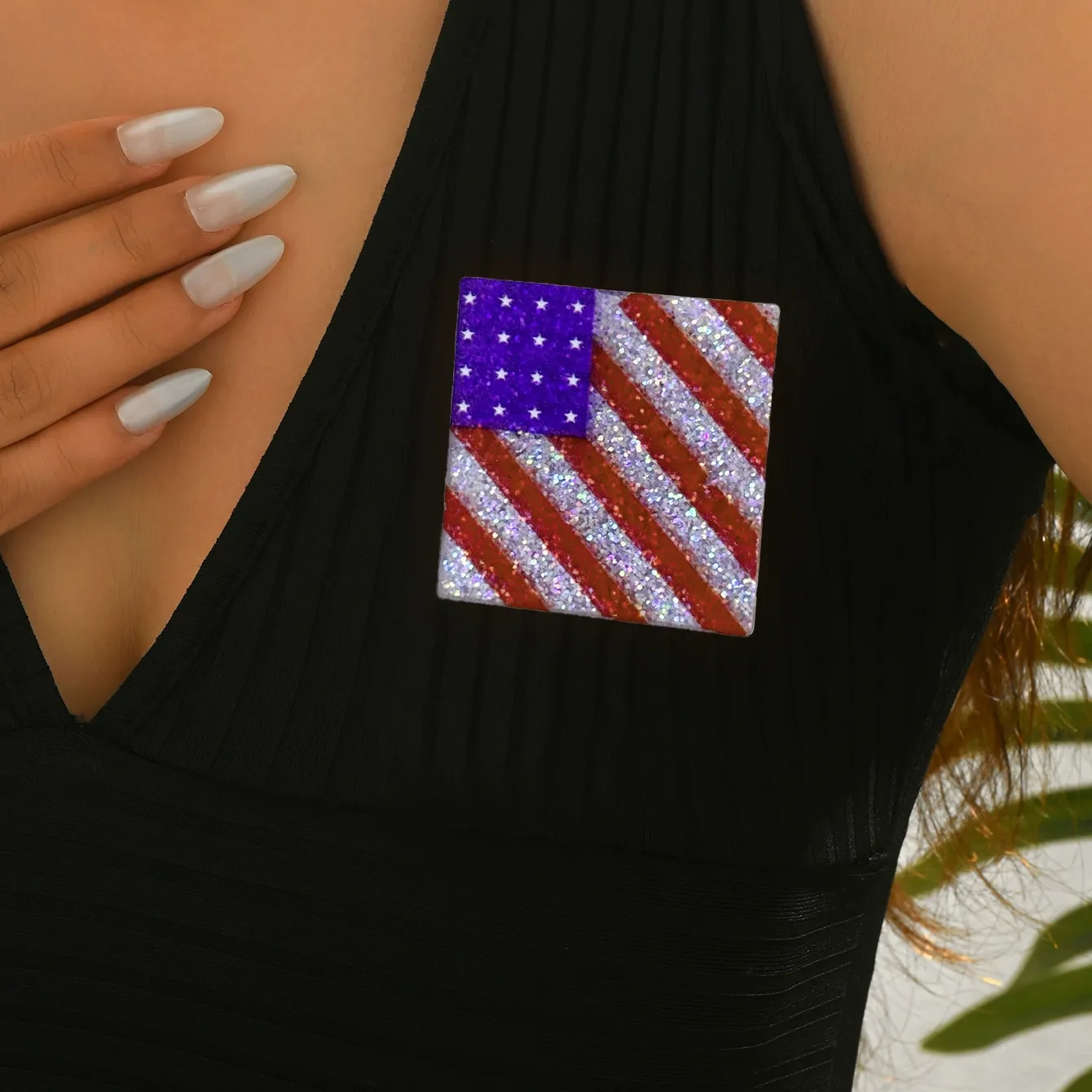 Patriotic Red White & Blue Glitter Star Pin