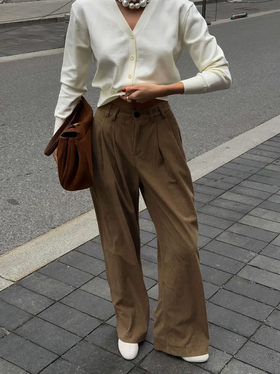 Loose Fit Corduroy Wide Leg Pants