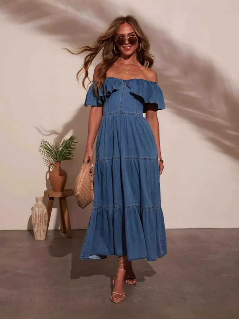 Ruffled Loose Denim Swing Dress