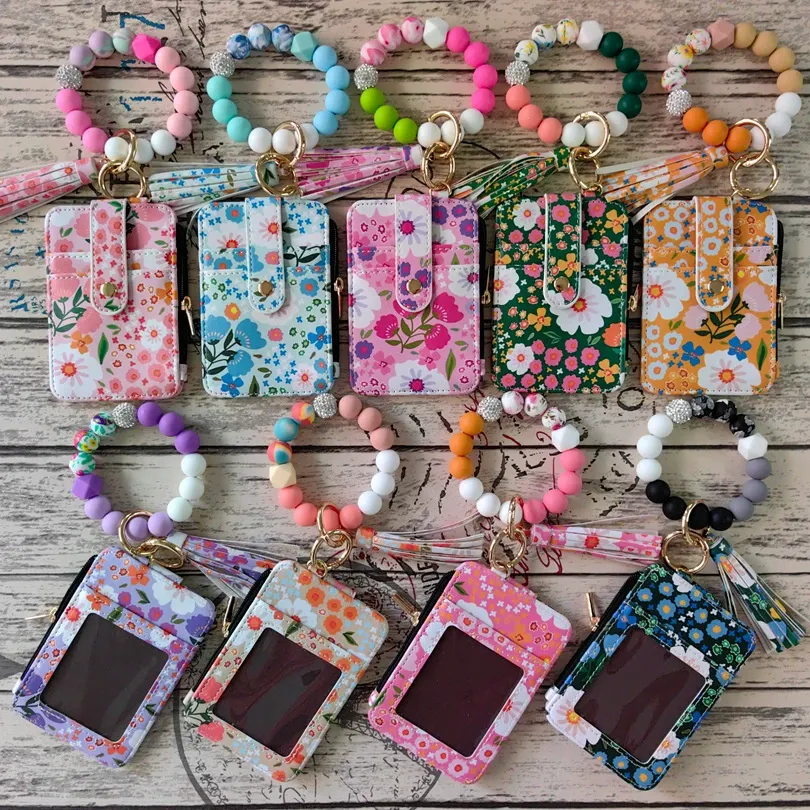 Silicone Bead Wristlet Keychain Card Wallet