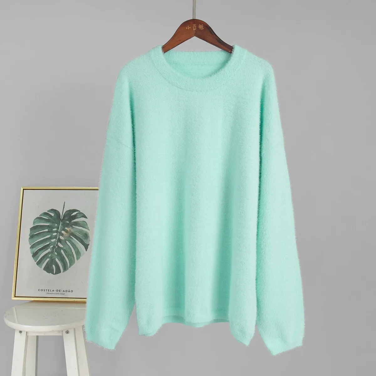 Solid Color Relaxed Fit Crewneck Sweater