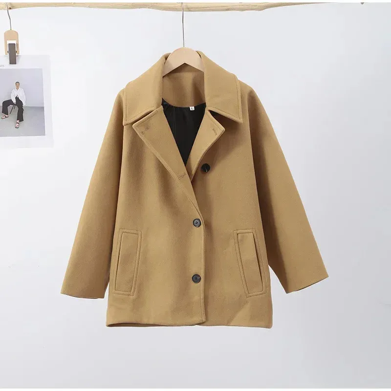 Lapel Button-Up Wool Jacket