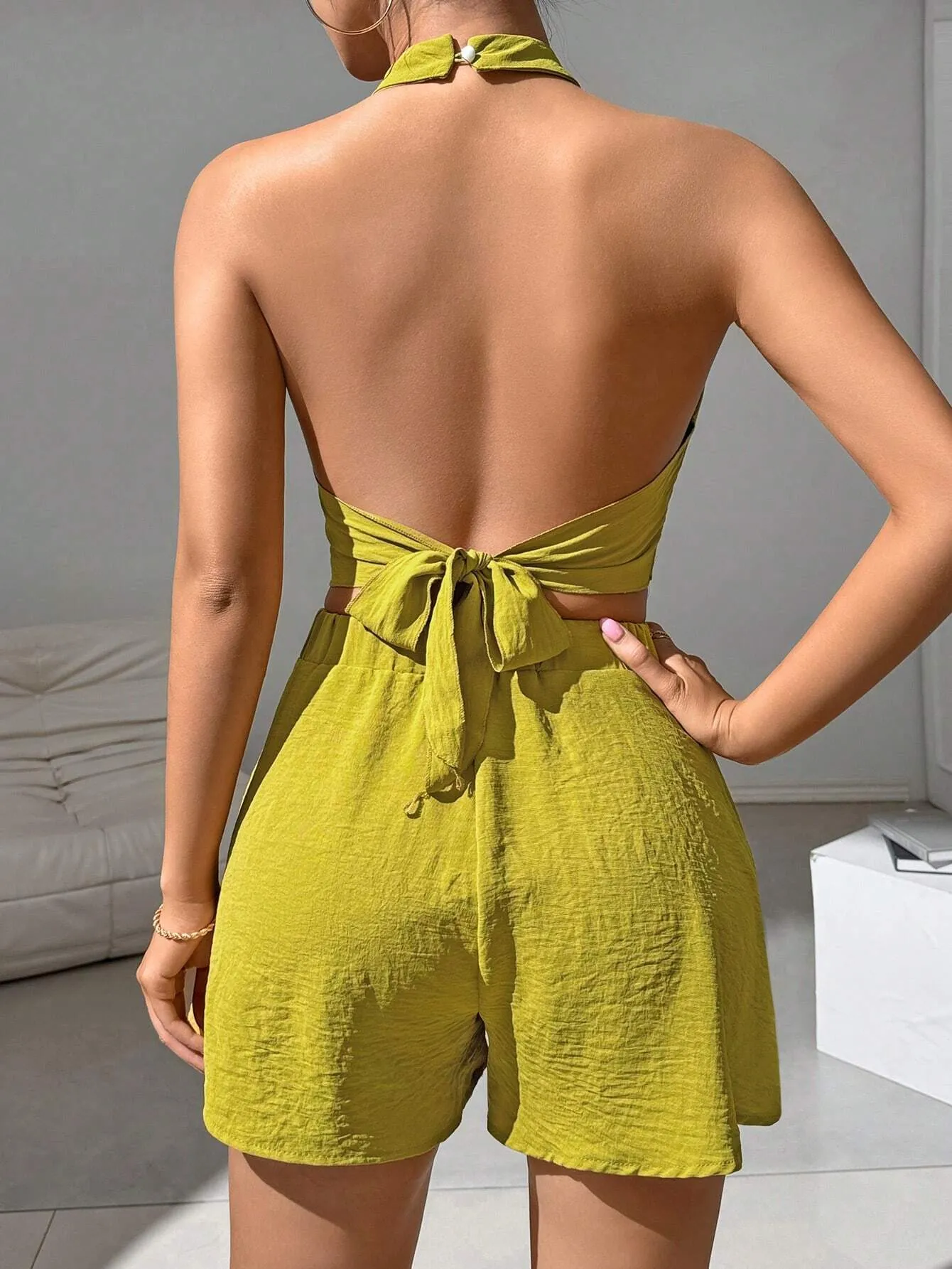 Solid Halter Cami & Shorts Set