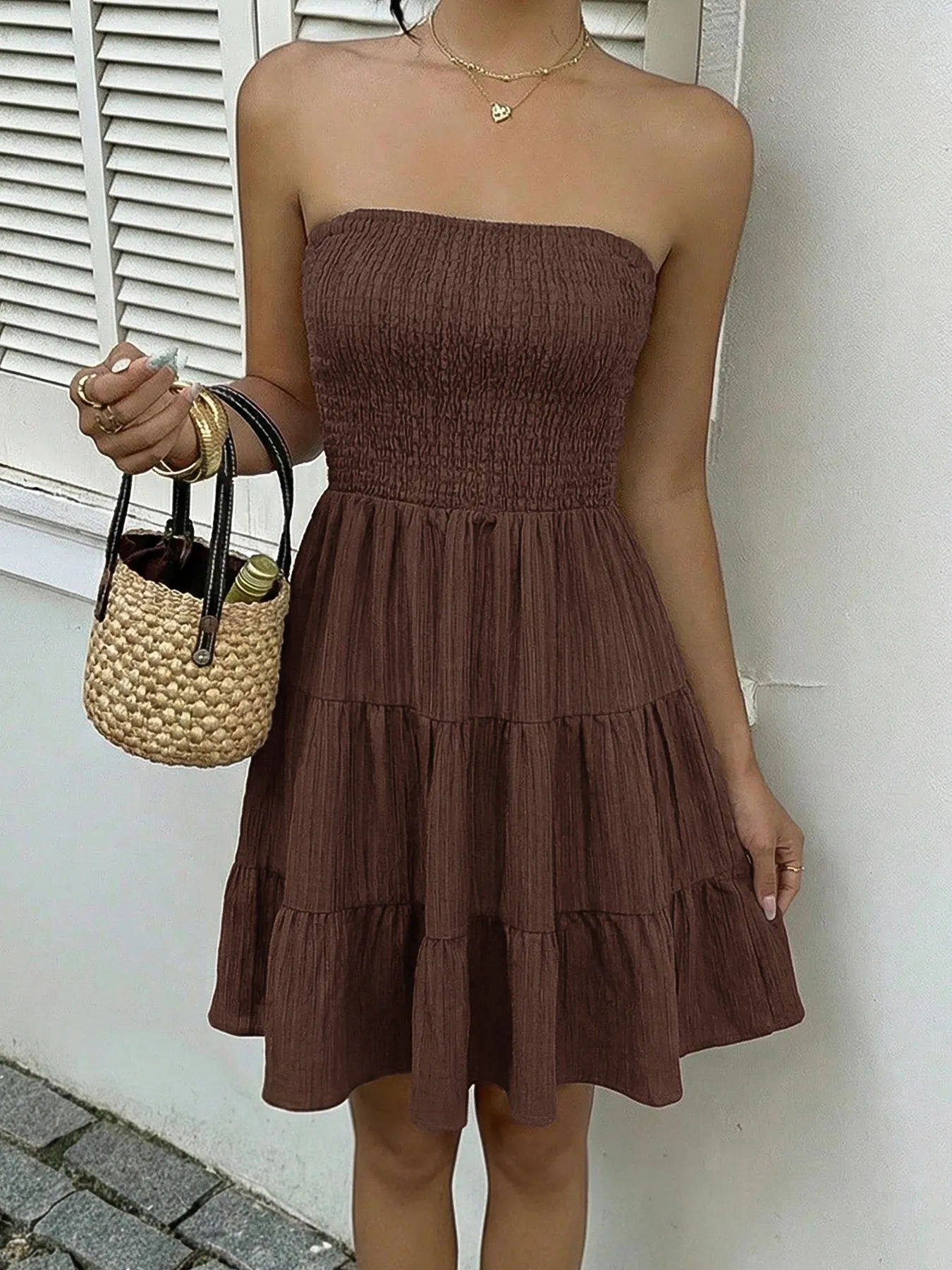 Smocked Strapless Backless Mini Dress