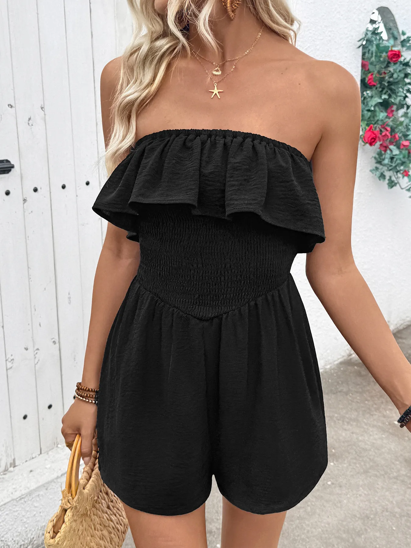 Ruffled Strapless Vacation Romper
